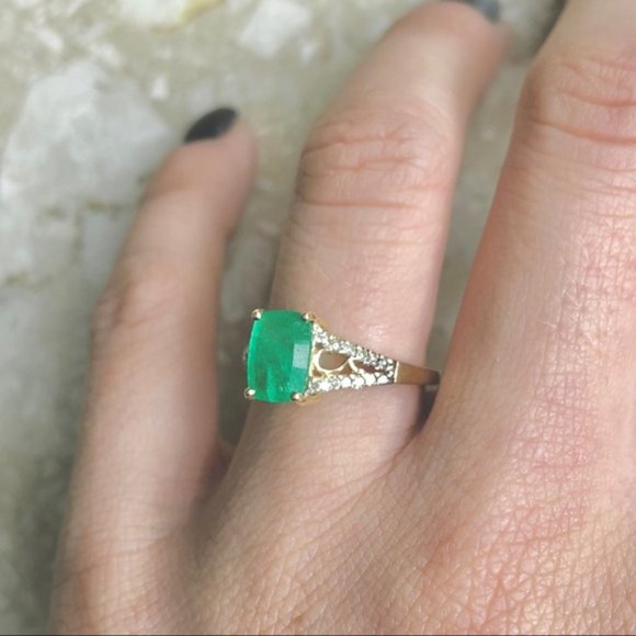Emerald Cut Emerald Diamond Yellow Gold Ring
